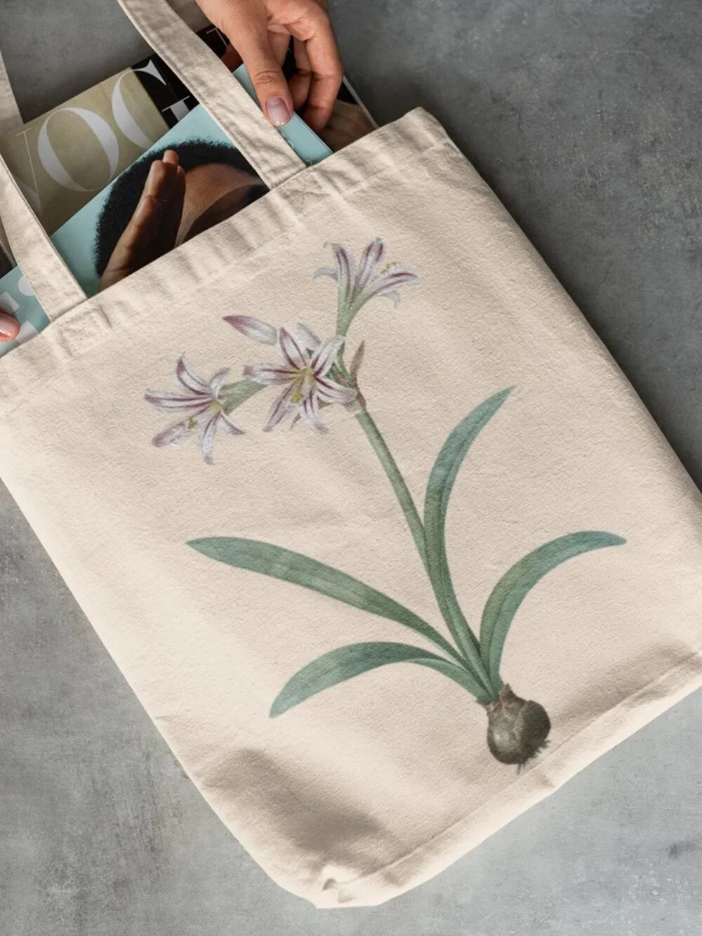 Amaryllis Vintage Floral Print Graphic Canvas Tote Bag